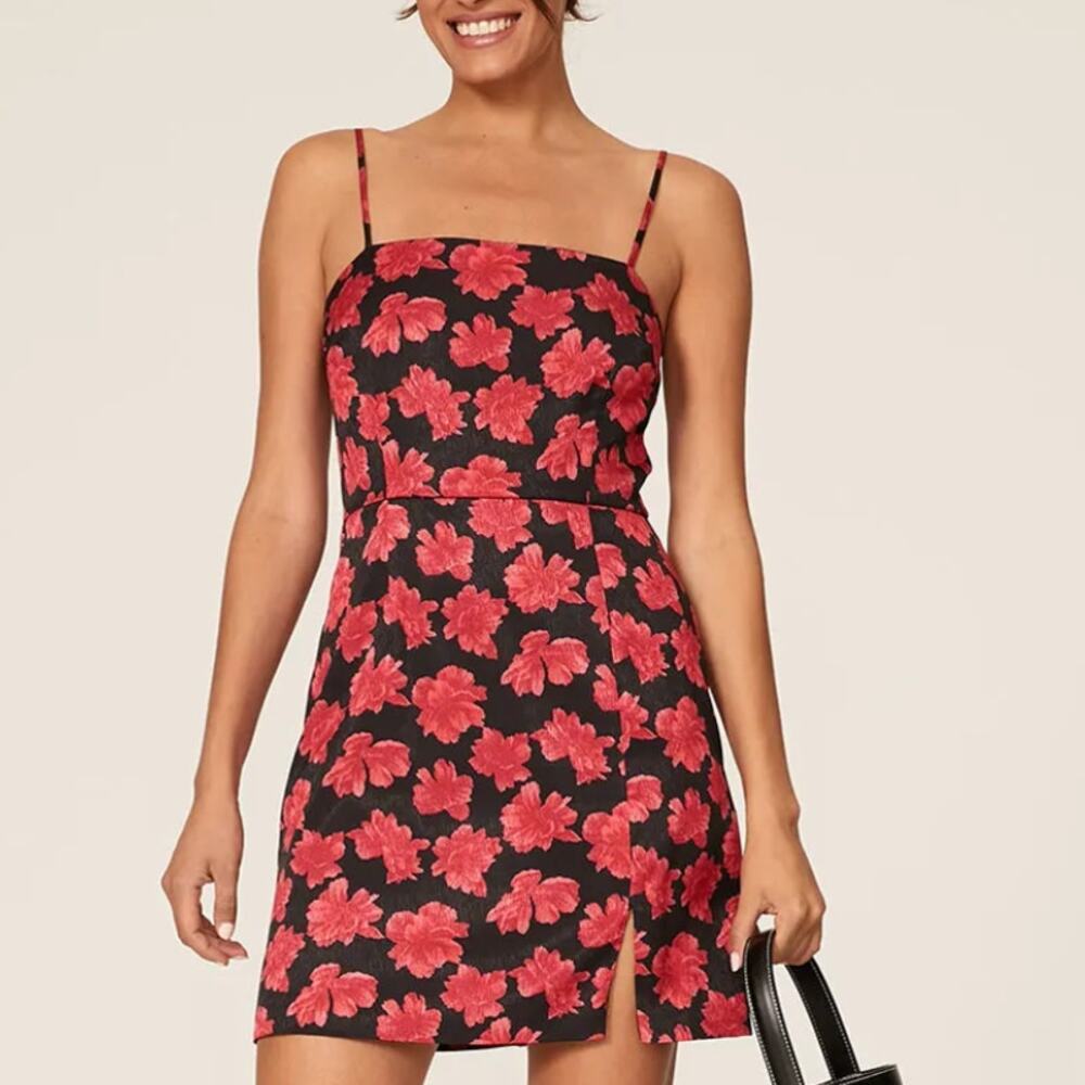 The East Order Black Floral Jacquard Mini Dress MEDIUM Slip Cocktail $169 Flaw